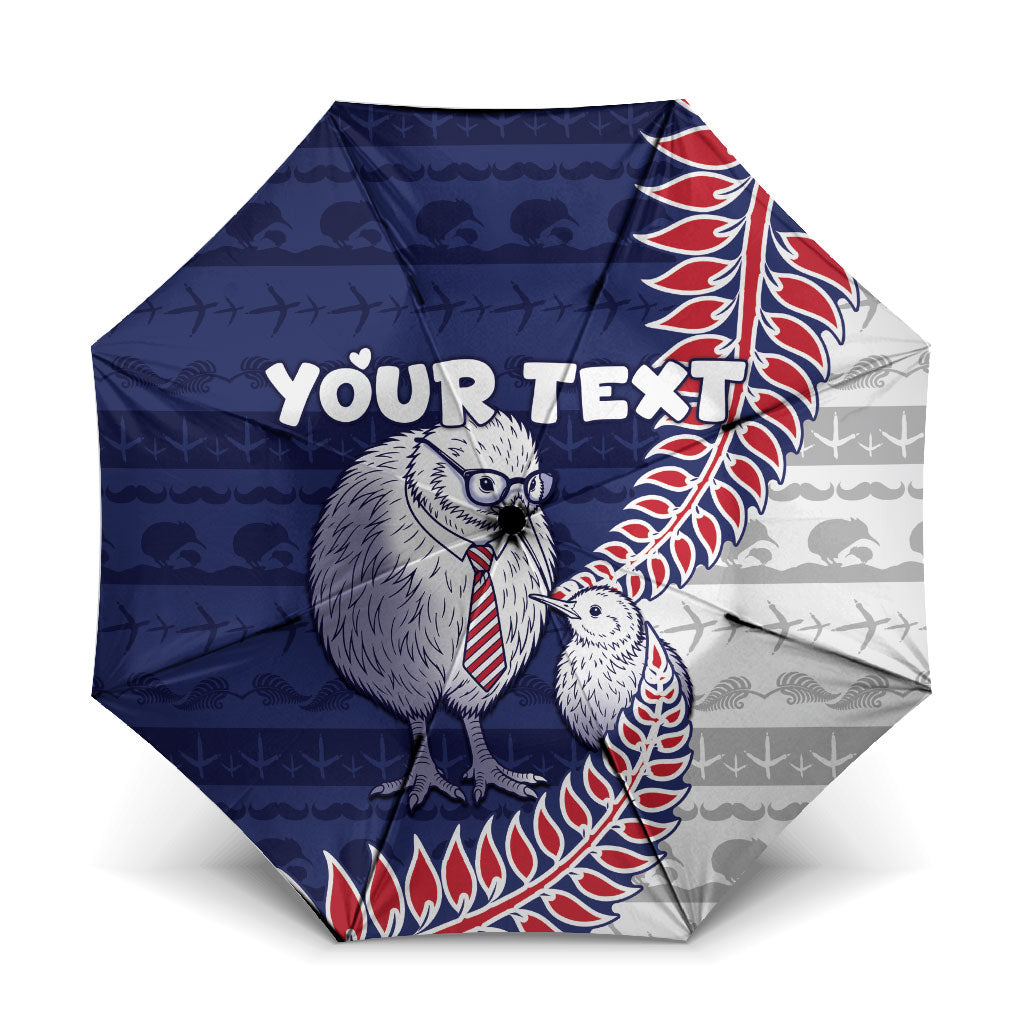 Personalised New Zealand Father's Day Umbrella Daddy Kiwi Bird Silver Ferns DT05 One Size Folded 11.42 inch Opened Diameter 37.4 inch Navy - Polynesian Pride