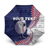 Personalised New Zealand Father's Day Umbrella Daddy Kiwi Bird Silver Ferns DT05 One Size Folded 11.42 inch Opened Diameter 37.4 inch Navy - Polynesian Pride
