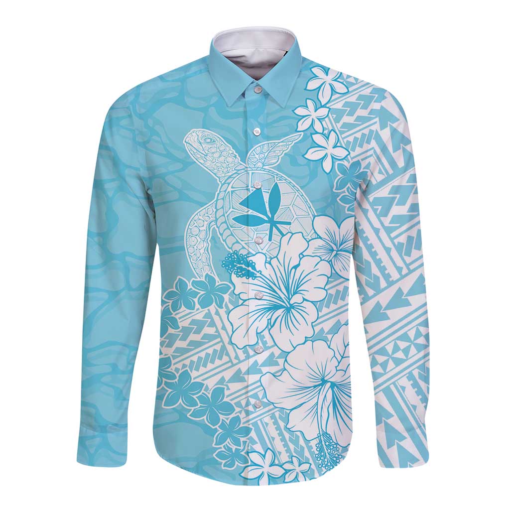 Hawaii Kanaka Maoli Long Sleeve Button Shirt Polynesian Turtle Tattoo DT05 Unisex Blue - Polynesian Pride