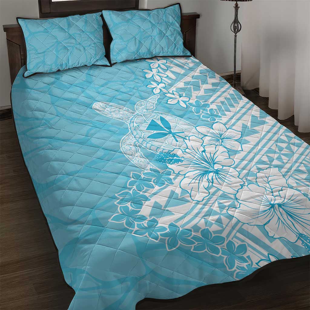 Hawaii Kanaka Maoli Quilt Bed Set Polynesian Turtle Tattoo DT05 Blue - Polynesian Pride