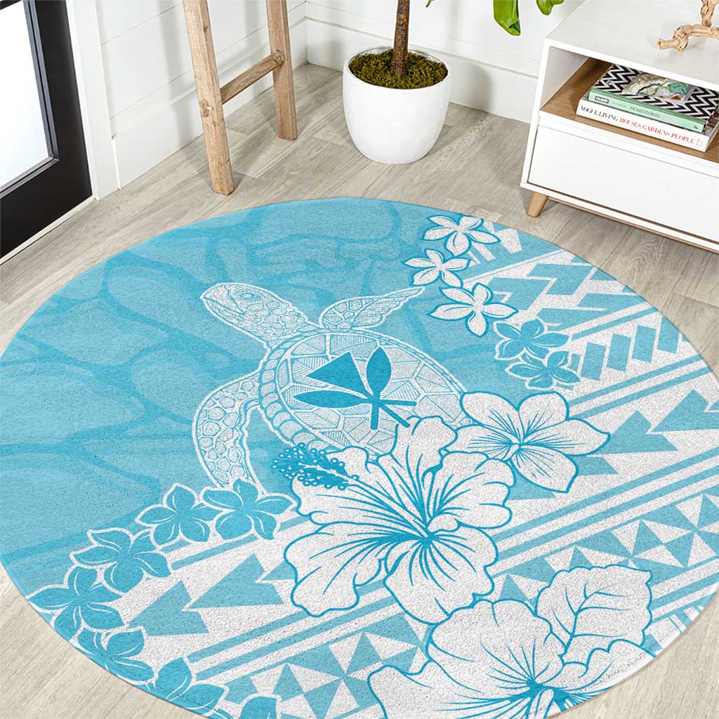 Hawaii Kanaka Maoli Round Carpet Polynesian Turtle Tattoo DT05 Blue - Polynesian Pride