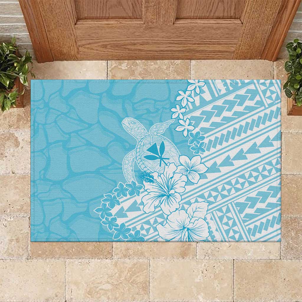Hawaii Kanaka Maoli Rubber Doormat Polynesian Turtle Tattoo DT05 Blue - Polynesian Pride