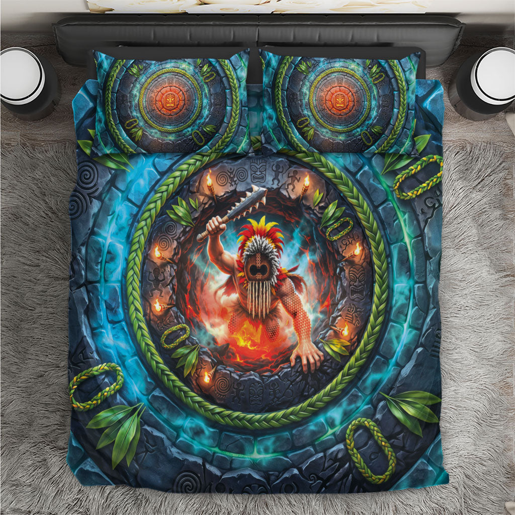 3D Illusion Nightmarchers Halloween Bedding Set Hawaiian Warrior Spirit Lava Portal
