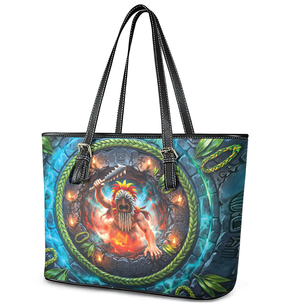 3D Illusion Nightmarchers Halloween Leather Tote Bag Hawaiian Warrior Spirit Lava Portal DT05 - Polynesian Pride