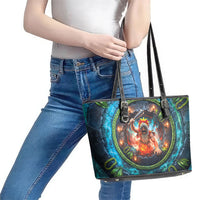 3D Illusion Nightmarchers Halloween Leather Tote Bag Hawaiian Warrior Spirit Lava Portal DT05 - Polynesian Pride