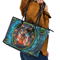 3D Illusion Nightmarchers Halloween Leather Tote Bag Hawaiian Warrior Spirit Lava Portal DT05 - Polynesian Pride