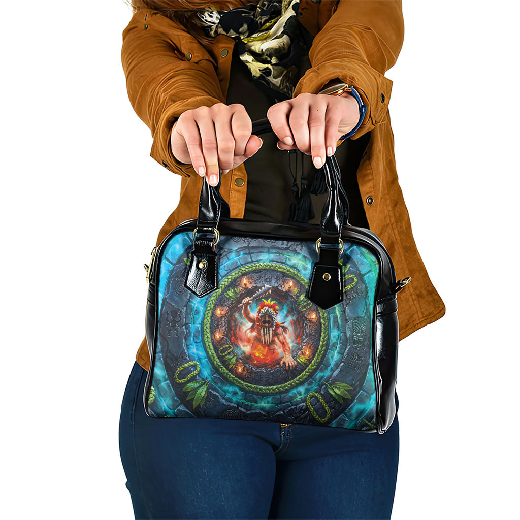 3D Illusion Nightmarchers Halloween Shoulder Handbag Hawaiian Warrior Spirit Lava Portal DT05 One Size Teal - Polynesian Pride
