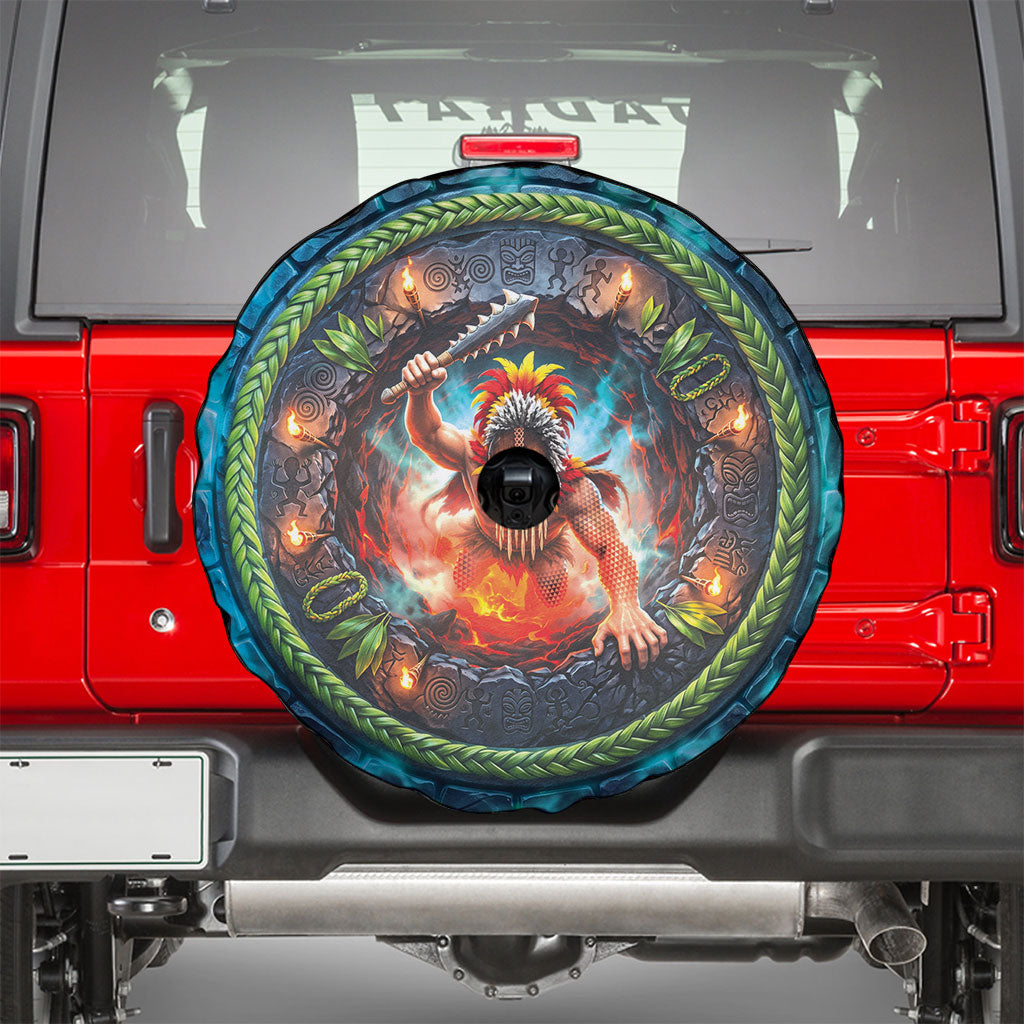 3D Illusion Nightmarchers Halloween Spare Tire Cover Hawaiian Warrior Spirit Lava Portal DT05 - Polynesian Pride
