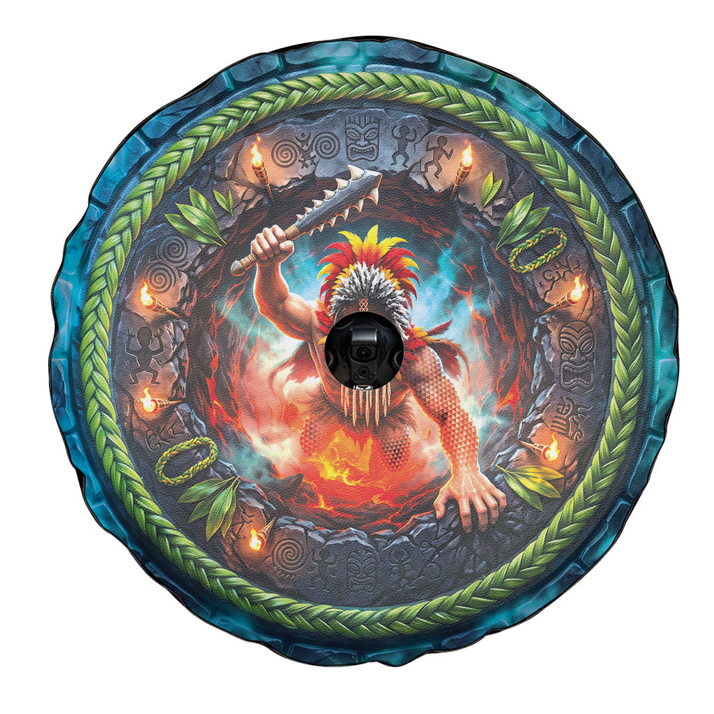 3D Illusion Nightmarchers Halloween Spare Tire Cover Hawaiian Warrior Spirit Lava Portal DT05 - Polynesian Pride