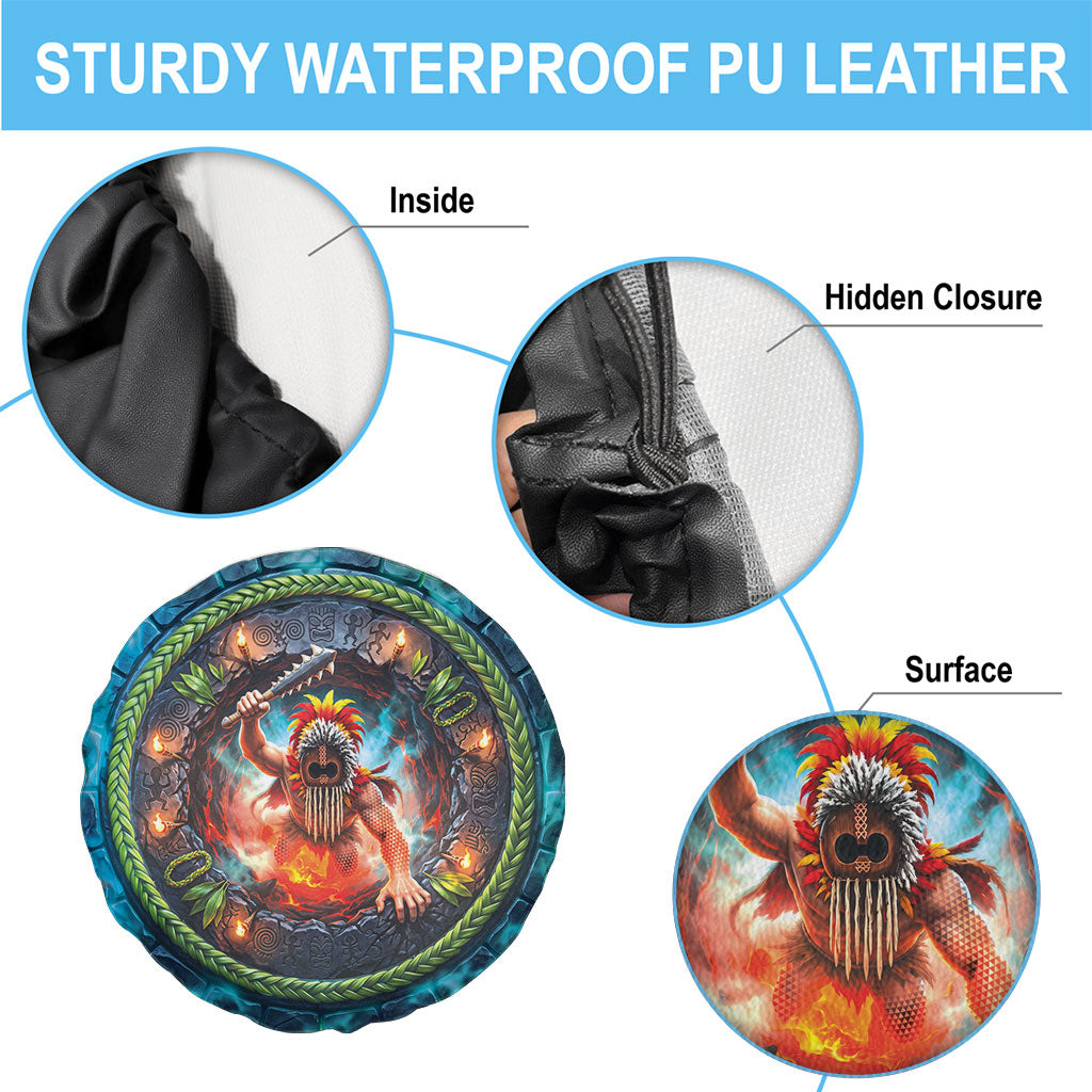 3D Illusion Nightmarchers Halloween Spare Tire Cover Hawaiian Warrior Spirit Lava Portal DT05 - Polynesian Pride
