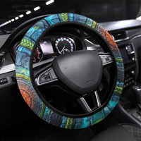 3D Illusion Nightmarchers Halloween Steering Wheel Cover Hawaiian Warrior Spirit Lava Portal DT05 Universal Fit Teal - Polynesian Pride