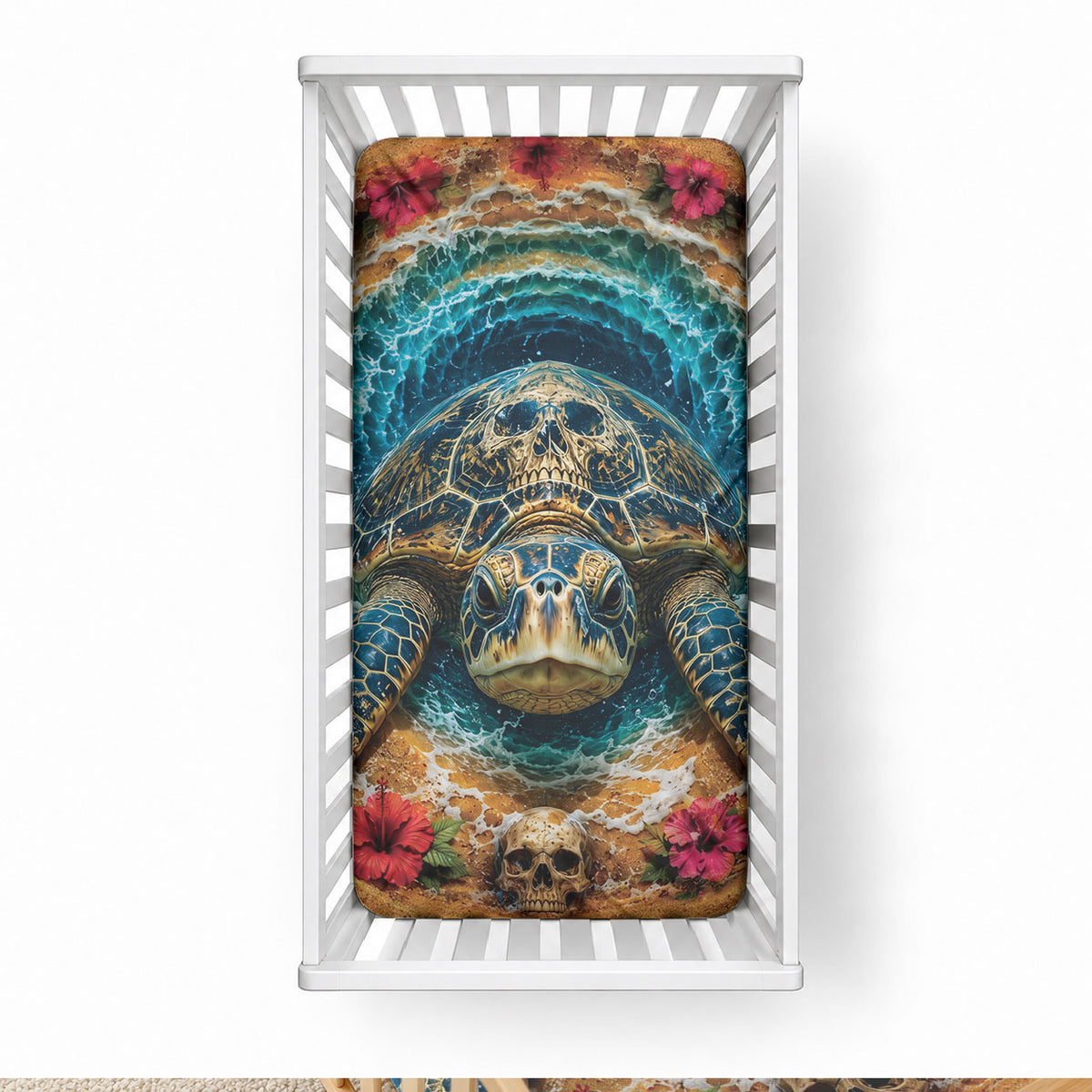 3D Illusion Honu Halloween Baby Bed Cover Hawaiian Sea Turtle Skull Shell Vortex DT05 28 × 52 in Blue - Polynesian Pride