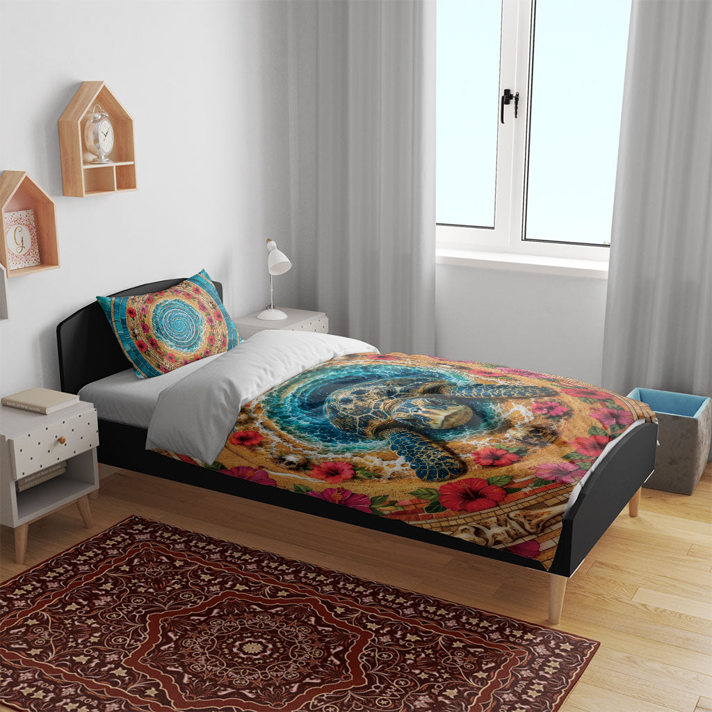 3D Illusion Honu Halloween Bedding Set Hawaiian Sea Turtle Skull Shell Vortex