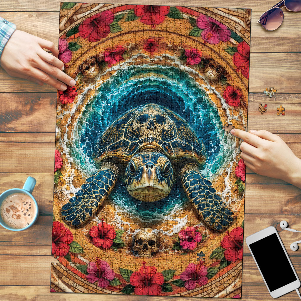 3D Illusion Honu Halloween Puzzle Hawaiian Sea Turtle Skull Shell Vortex