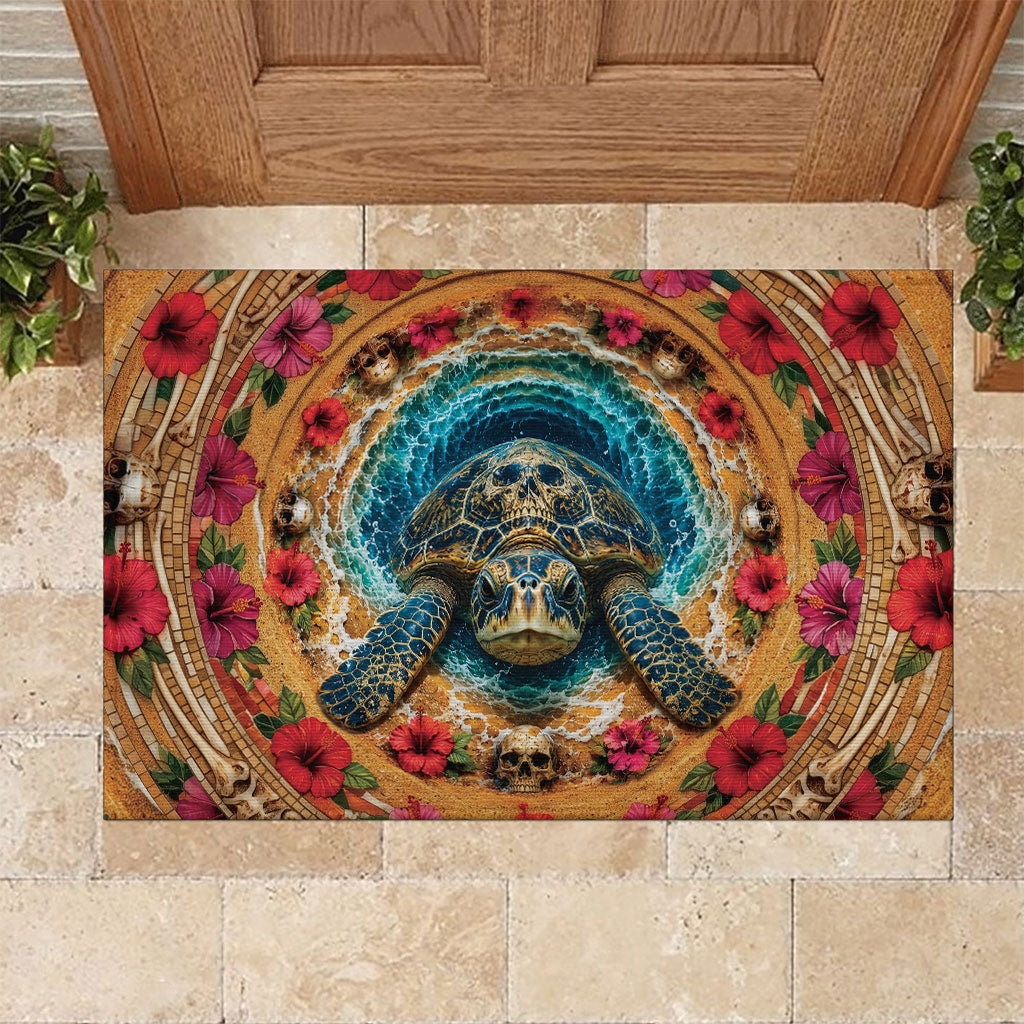 3D Illusion Honu Halloween Rubber Doormat Hawaiian Sea Turtle Skull Shell Vortex