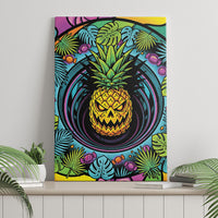 3D Illusion Pineapple Jack O Lantern Halloween Canvas Wall Art Tropical Spooky Fruit Monstera Swirl