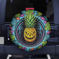 3D Illusion Pineapple Jack O Lantern Halloween Spare Tire Cover Tropical Spooky Fruit Monstera Swirl