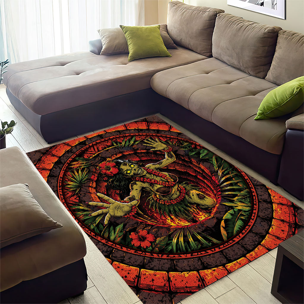 3D Illusion Hula Zombie Halloween Area Rug Hawaiian Undead Dancer Volcano Stone Well