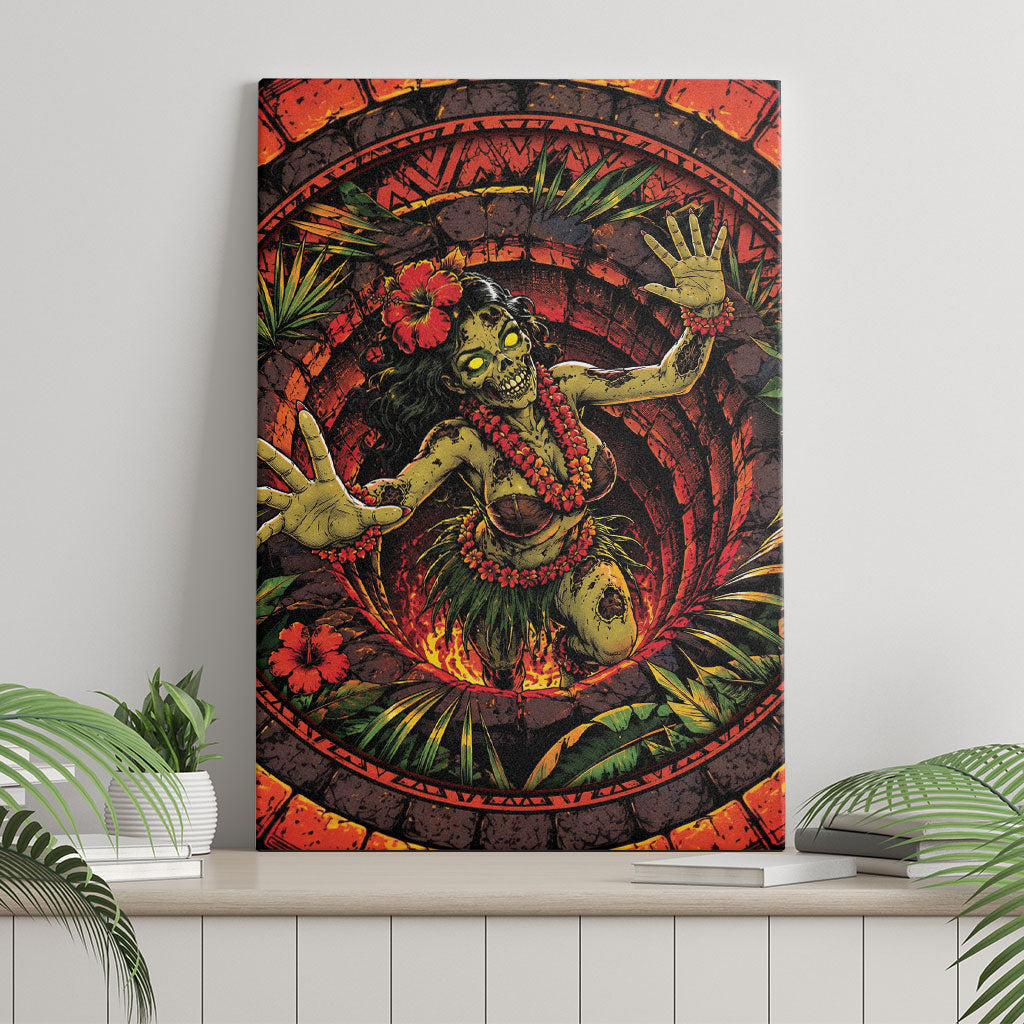 3D Illusion Hula Zombie Halloween Canvas Wall Art Hawaiian Undead Dancer Volcano Stone Well