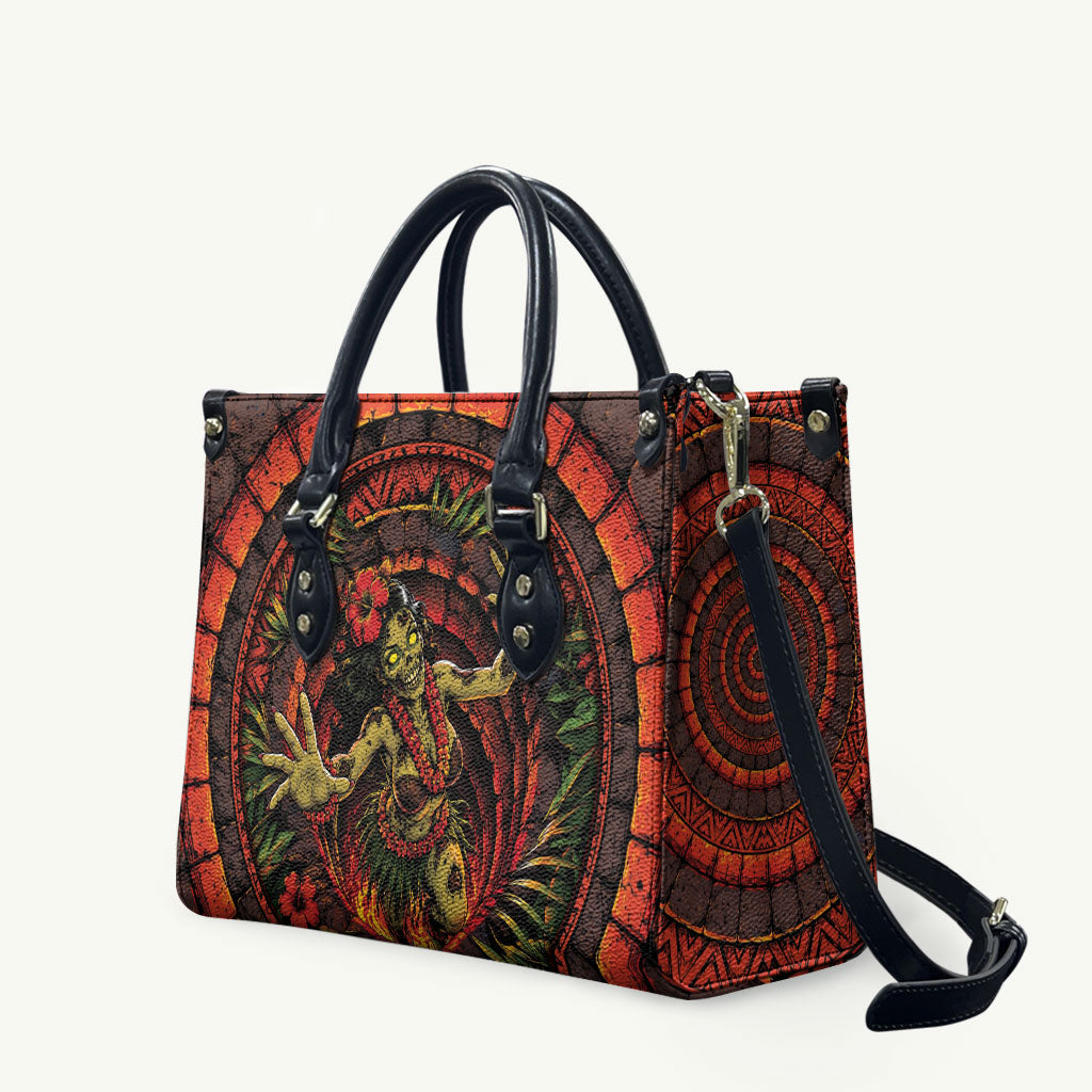 3D Illusion Hula Zombie Halloween Leather Bag Hawaiian Undead Dancer Volcano Stone Well