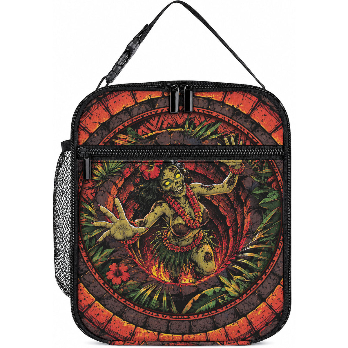 3D Illusion Hula Zombie Halloween Lunch Bag Hawaiian Undead Dancer Volcano Stone Well