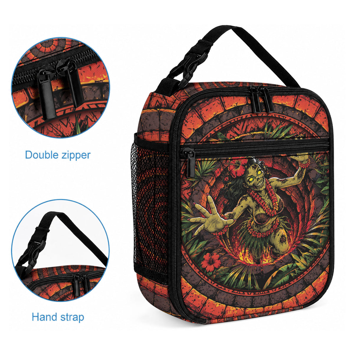 3D Illusion Hula Zombie Halloween Lunch Bag Hawaiian Undead Dancer Volcano Stone Well