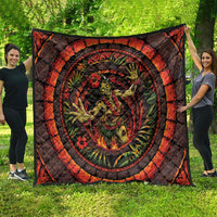 3D Illusion Hula Zombie Halloween Quilt Hawaiian Undead Dancer Volcano Stone Well