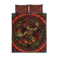 3D Illusion Hula Zombie Halloween Quilt Bed Set Hawaiian Undead Dancer Volcano Stone Well