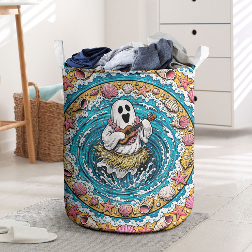 3D Illusion Hula Ghost Halloween Laundry Basket Hawaiian Ukulele Spirit Ocean Vortex DT05 Yellow - Polynesian Pride
