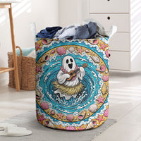 3D Illusion Hula Ghost Halloween Laundry Basket Hawaiian Ukulele Spirit Ocean Vortex DT05 Yellow - Polynesian Pride