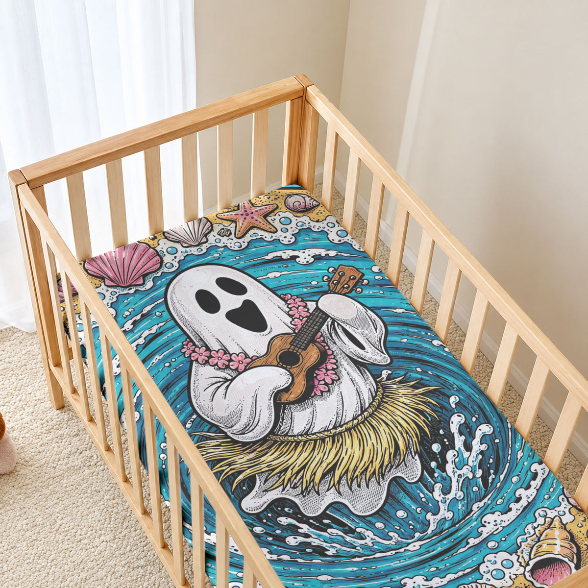 3D Illusion Hula Ghost Halloween Baby Bed Cover Hawaiian Ukulele Spirit Ocean Vortex DT05 - Polynesian Pride