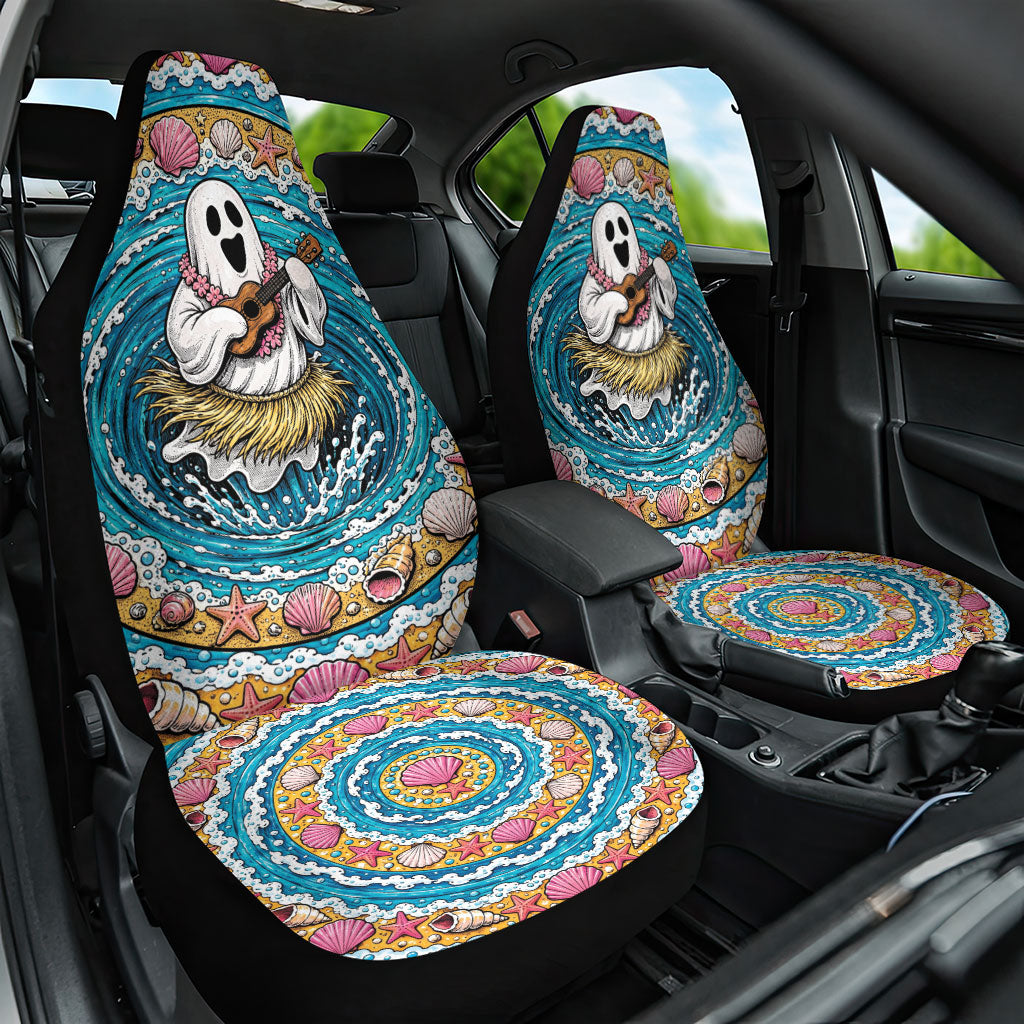 3D Illusion Hula Ghost Halloween Car Seat Cover Hawaiian Ukulele Spirit Ocean Vortex DT05 One Size Yellow - Polynesian Pride