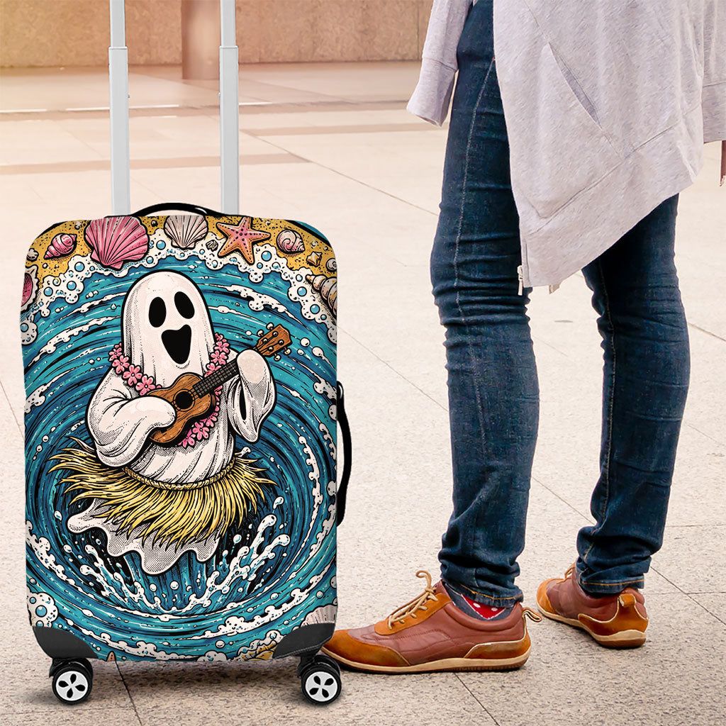 3D Illusion Hula Ghost Halloween Luggage Cover Hawaiian Ukulele Spirit Ocean Vortex DT05 Yellow - Polynesian Pride