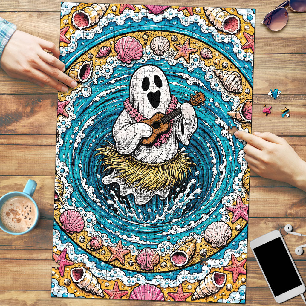 3D Illusion Hula Ghost Halloween Puzzle Hawaiian Ukulele Spirit Ocean Vortex