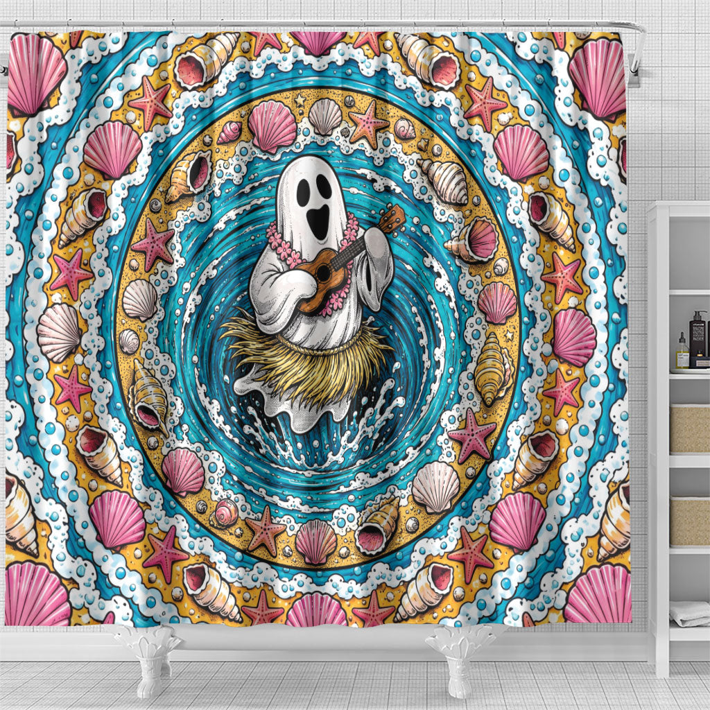 3D Illusion Hula Ghost Halloween Shower Curtain Hawaiian Ukulele Spirit Ocean Vortex DT05 - Polynesian Pride