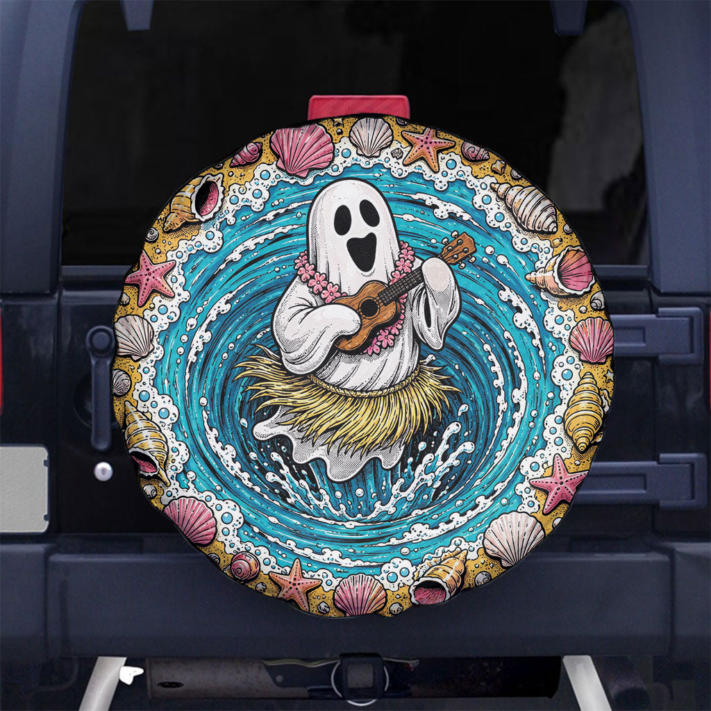 3D Illusion Hula Ghost Halloween Spare Tire Cover Hawaiian Ukulele Spirit Ocean Vortex DT05 No hole Yellow - Polynesian Pride