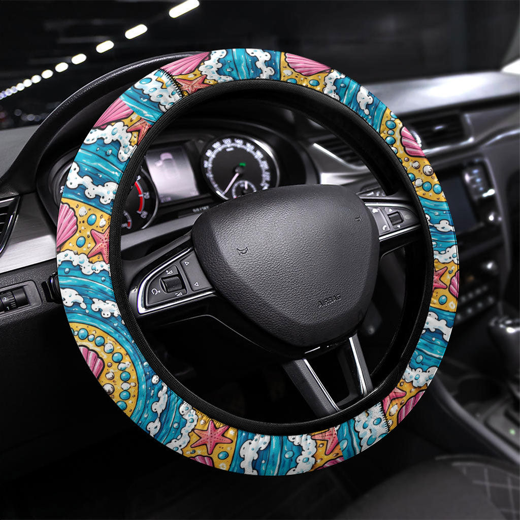 3D Illusion Hula Ghost Halloween Steering Wheel Cover Hawaiian Ukulele Spirit Ocean Vortex