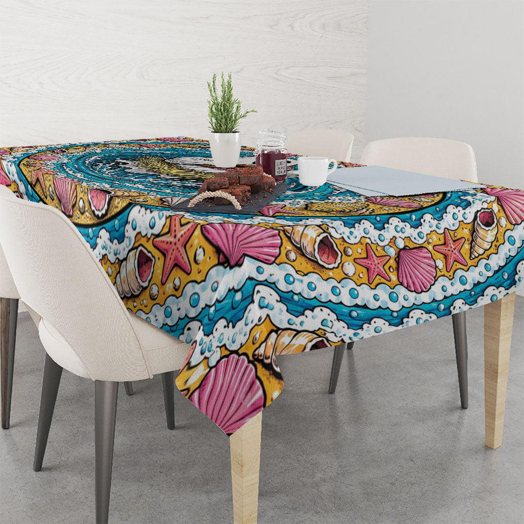 3D Illusion Hula Ghost Halloween Tablecloth Hawaiian Ukulele Spirit Ocean Vortex