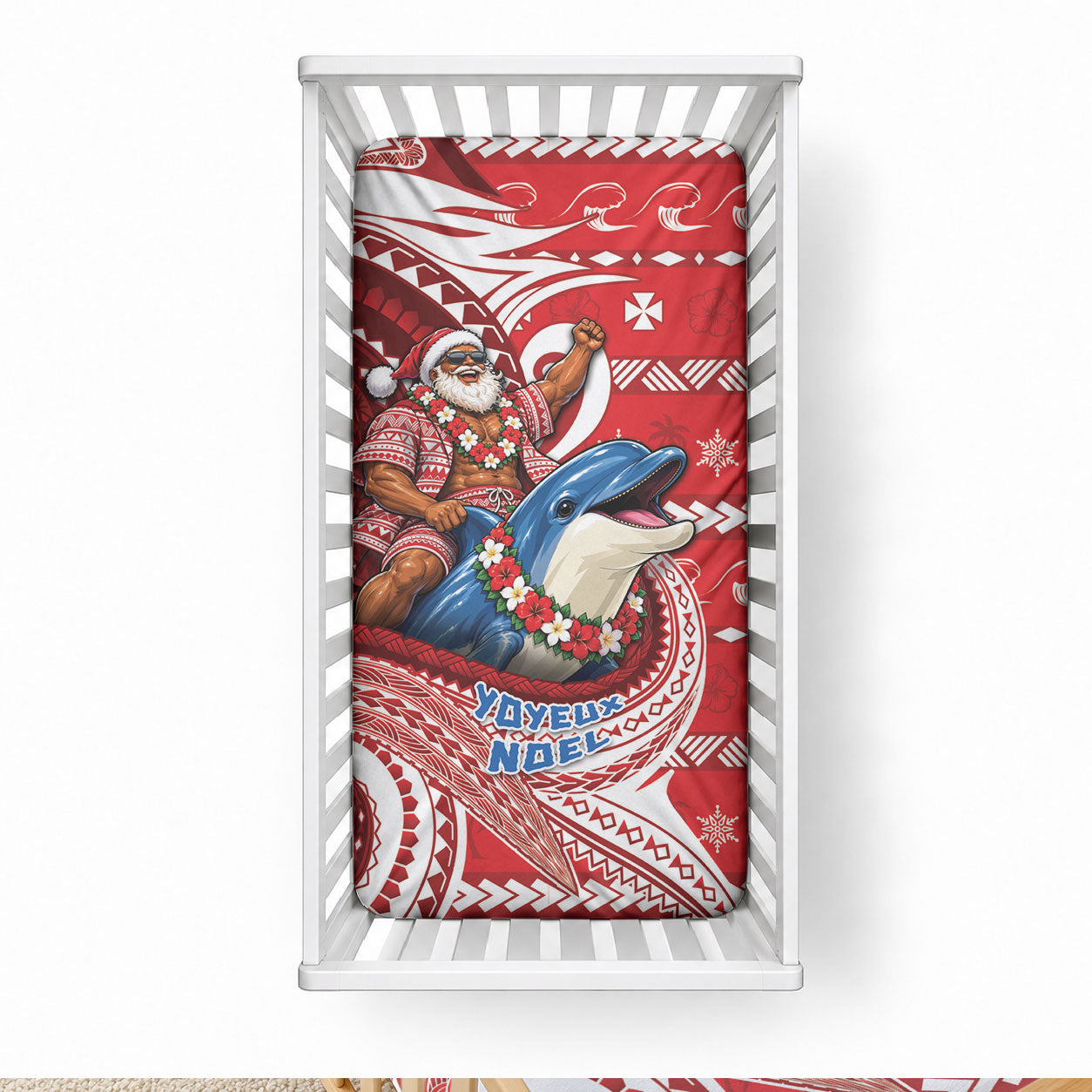 Wallis And Futuna Christmas Baby Bed Cover Santa Riding Ocean Dolphin