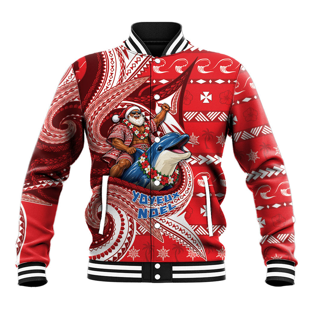Wallis And Futuna Christmas Baseball Jacket Santa Riding Ocean Dolphin