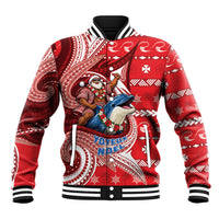 Wallis And Futuna Christmas Baseball Jacket Santa Riding Ocean Dolphin