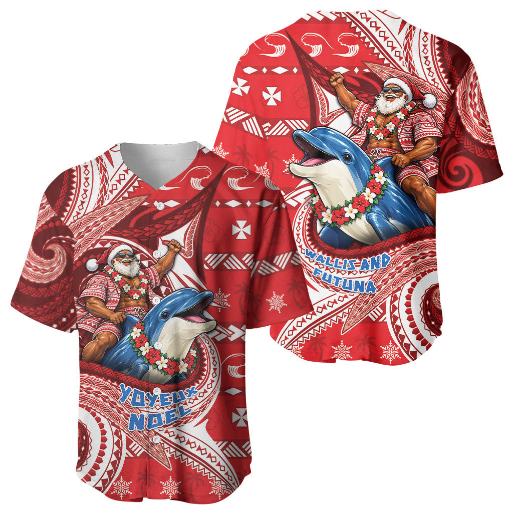 Wallis And Futuna Christmas Baseball Jersey Santa Riding Ocean Dolphin DT05 - Polynesian Pride
