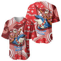 Wallis And Futuna Christmas Baseball Jersey Santa Riding Ocean Dolphin DT05 - Polynesian Pride