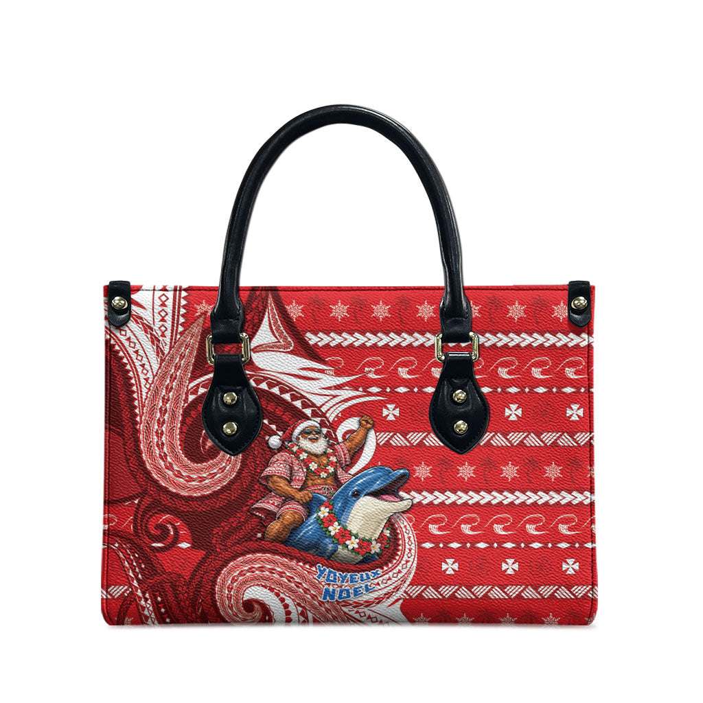 Wallis And Futuna Christmas Leather Bag Santa Riding Ocean Dolphin DT05 - Polynesian Pride