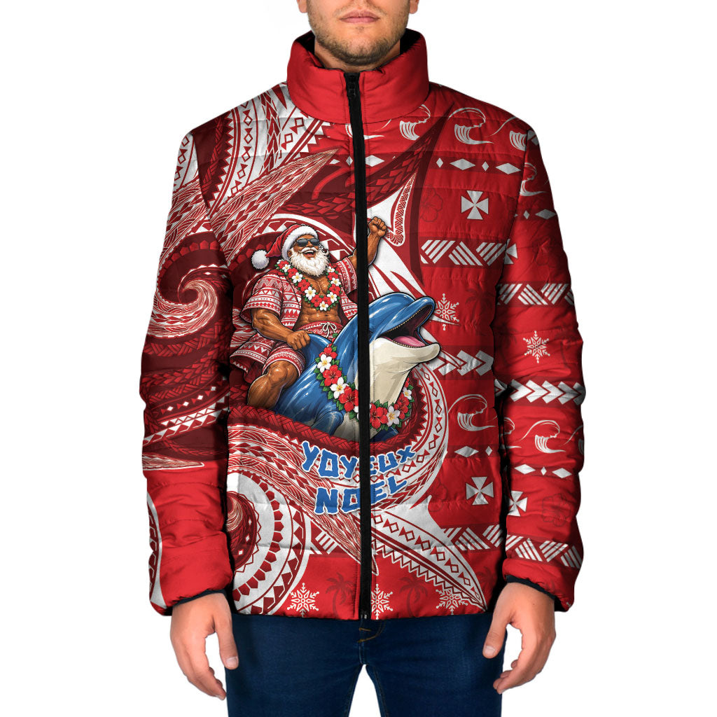 Wallis And Futuna Christmas Padded Jacket Santa Riding Ocean Dolphin DT05 Men Red - Polynesian Pride