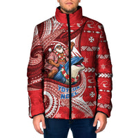Wallis And Futuna Christmas Padded Jacket Santa Riding Ocean Dolphin DT05 Men Red - Polynesian Pride