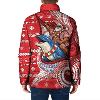 Wallis And Futuna Christmas Padded Jacket Santa Riding Ocean Dolphin DT05 - Polynesian Pride