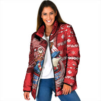 Wallis And Futuna Christmas Padded Jacket Santa Riding Ocean Dolphin DT05 Women Red - Polynesian Pride