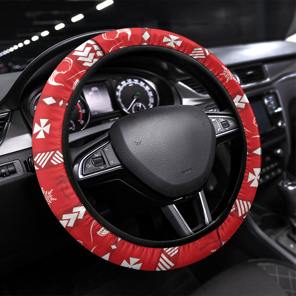 Wallis And Futuna Christmas Steering Wheel Cover Santa Riding Ocean Dolphin DT05 Universal Fit Red - Polynesian Pride