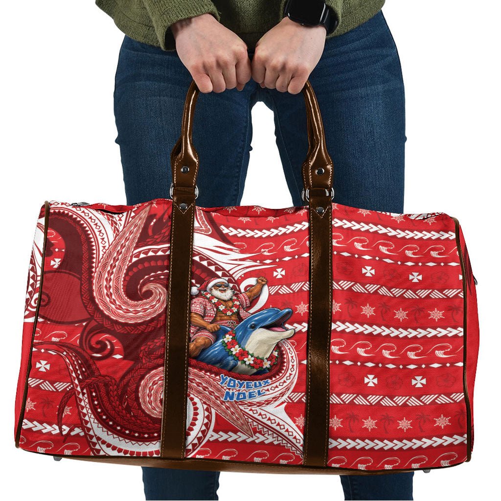 Wallis And Futuna Christmas Travel Bag Santa Riding Ocean Dolphin DT05 Red - Polynesian Pride